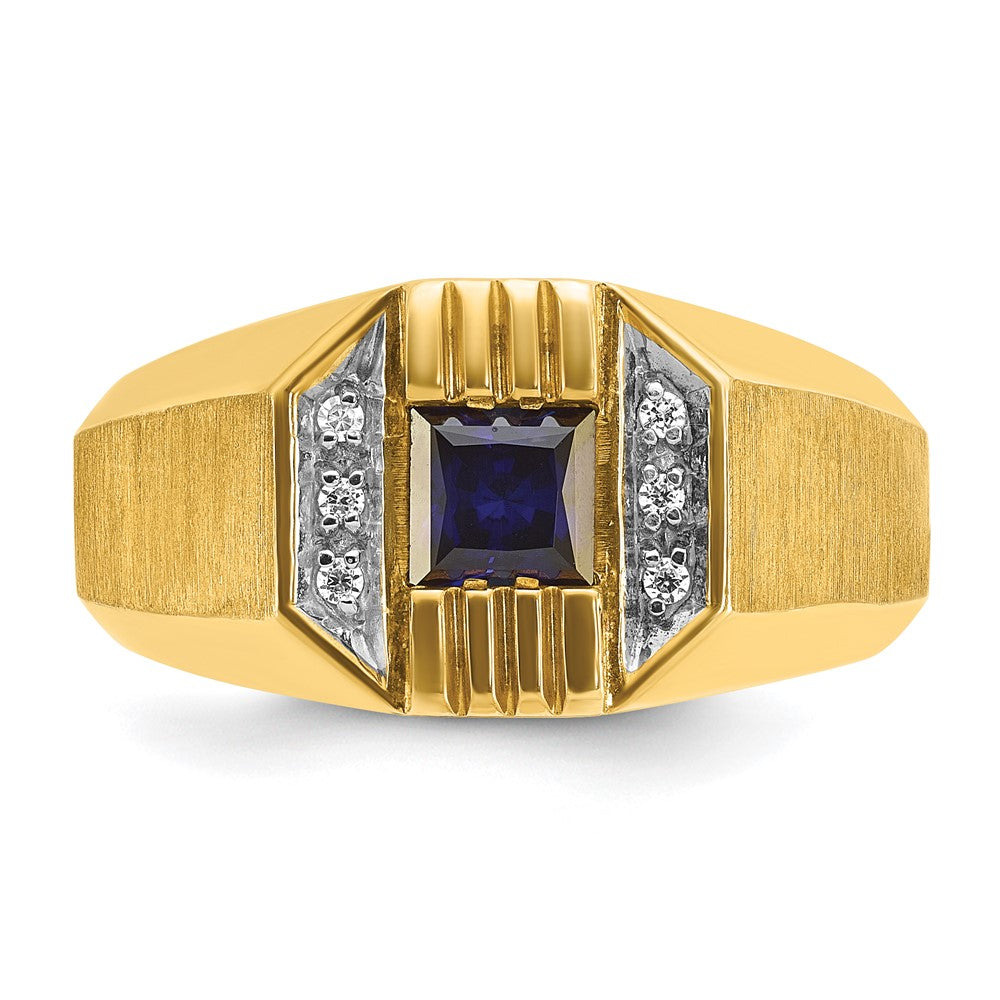 14k IBGoodman Men's Cr.Sapphire and Diamond Satin Complete Ring
