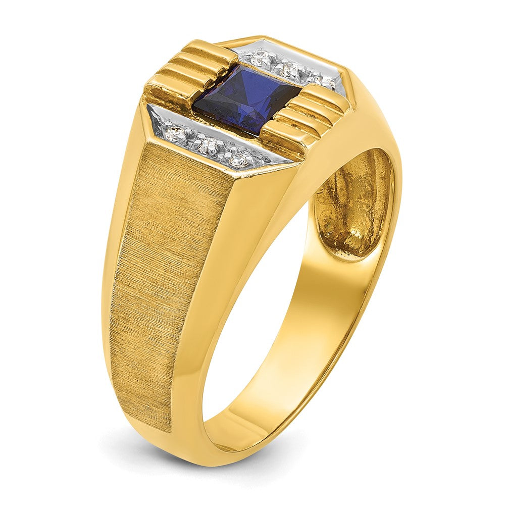 14k IBGoodman Men's Cr.Sapphire and Diamond Satin Complete Ring