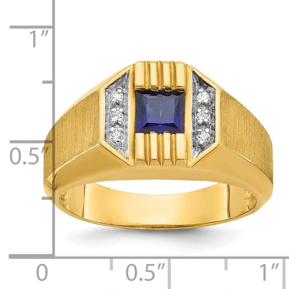 14k IBGoodman Men's Cr.Sapphire and Diamond Satin Complete Ring