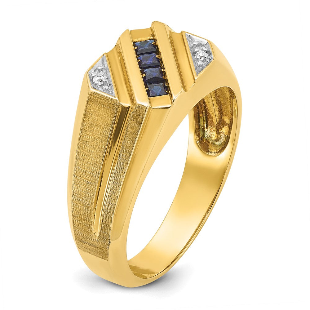 14k IBGoodman Men's Cr.Sapphire and Diamond Satin Complete Ring
