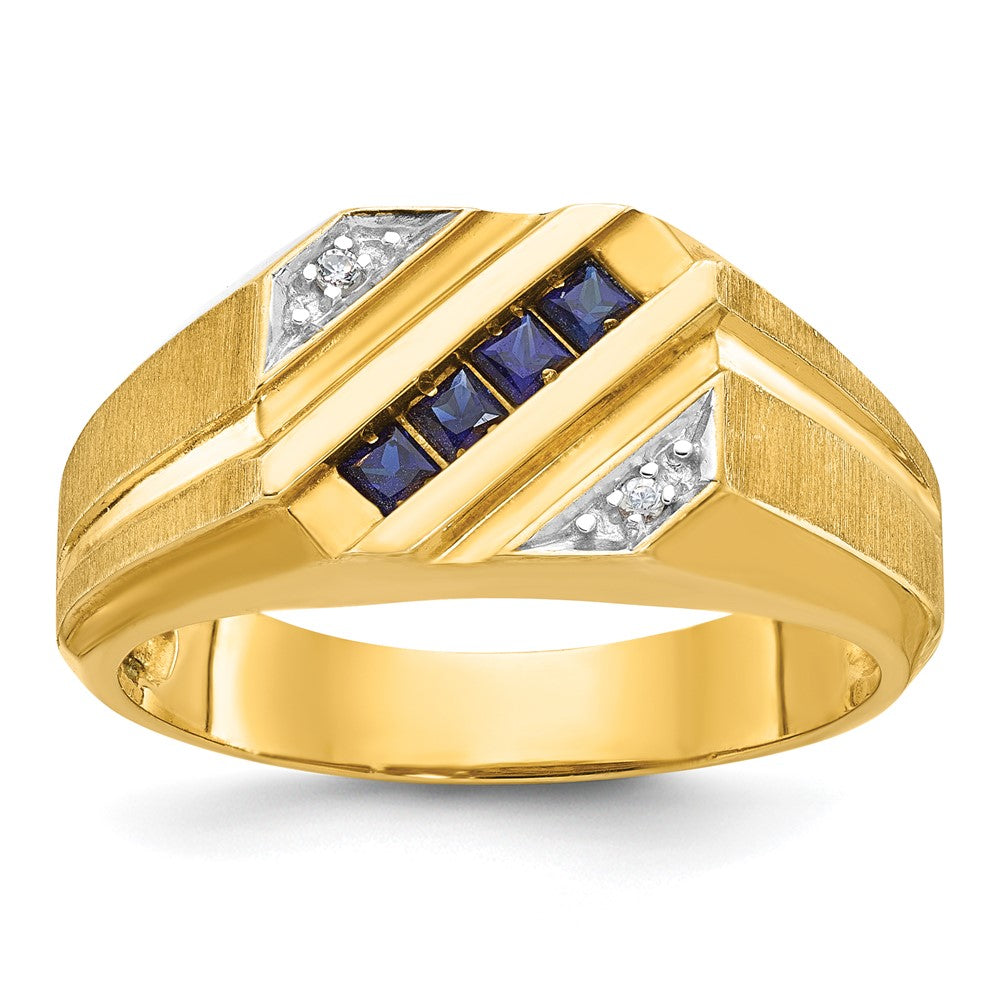 14k IBGoodman Men's Cr.Sapphire and Diamond Satin Complete Ring