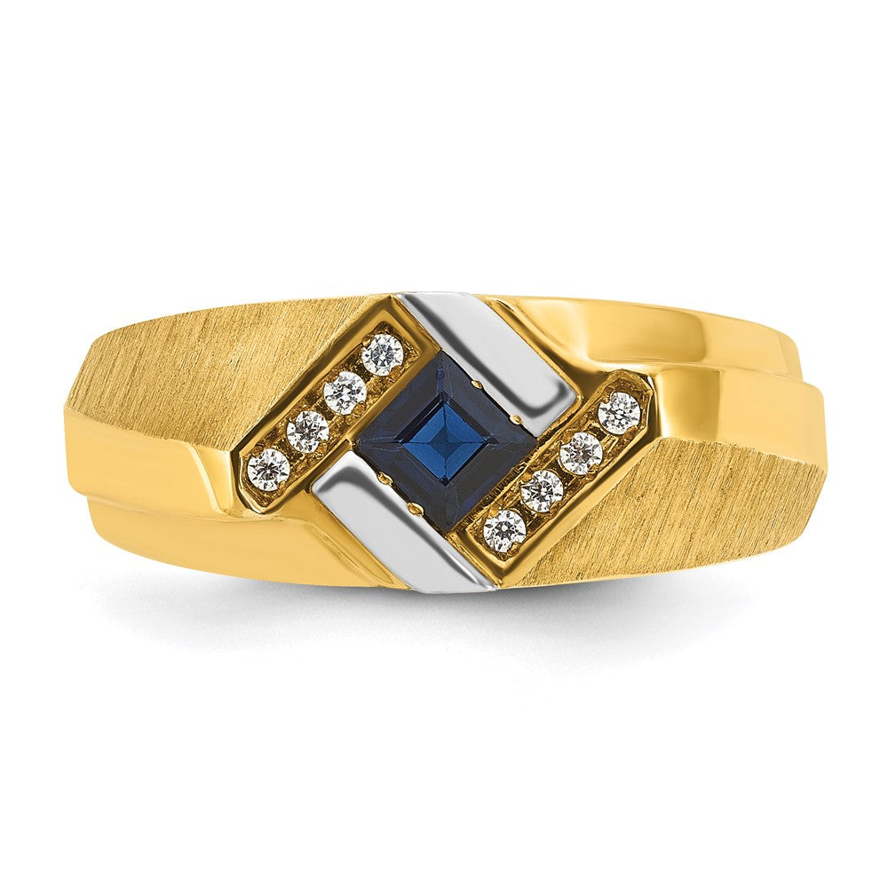 14k IBGoodman Men's Cr.Sapphire and Diamond Satin Complete Ring