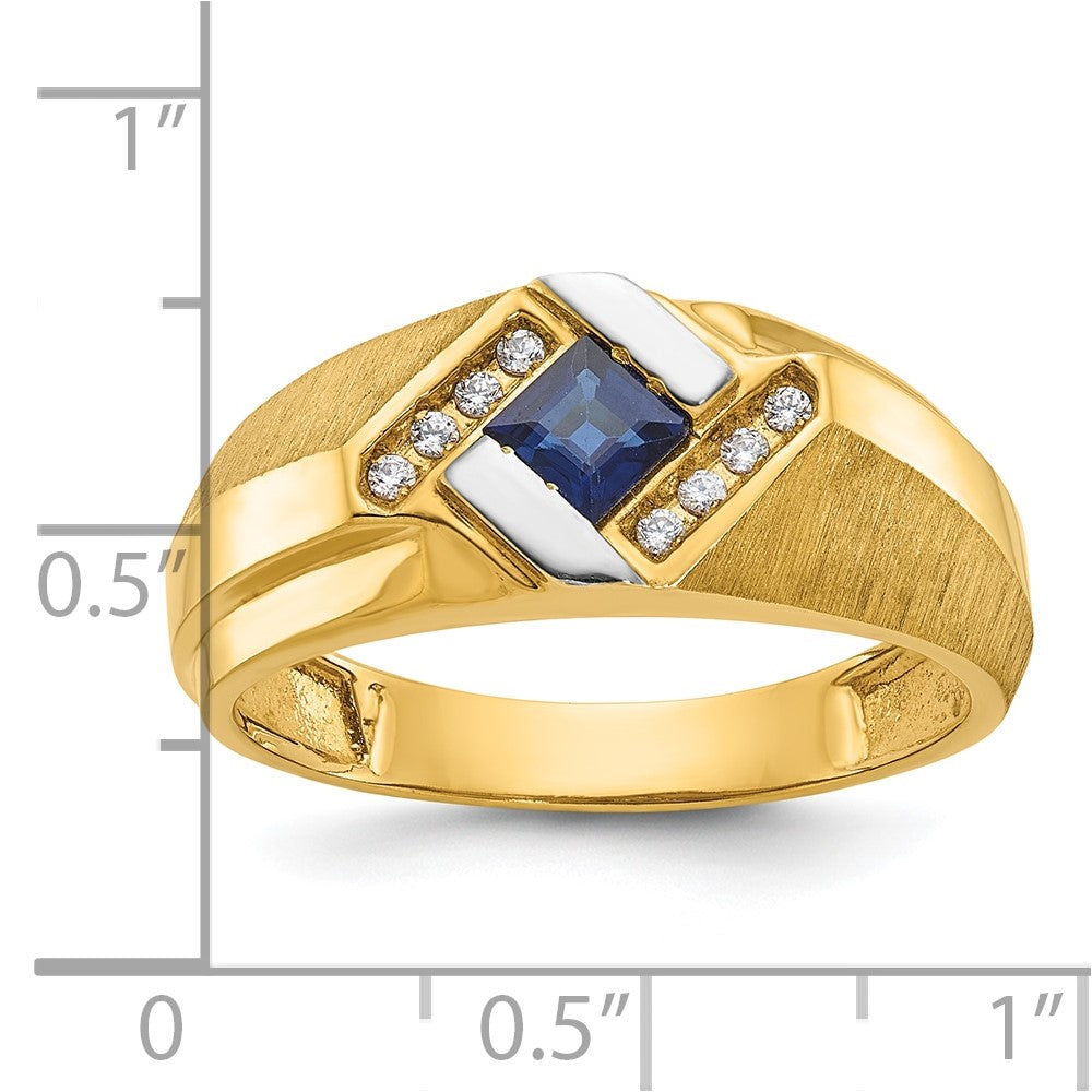 14k IBGoodman Men's Cr.Sapphire and Diamond Satin Complete Ring