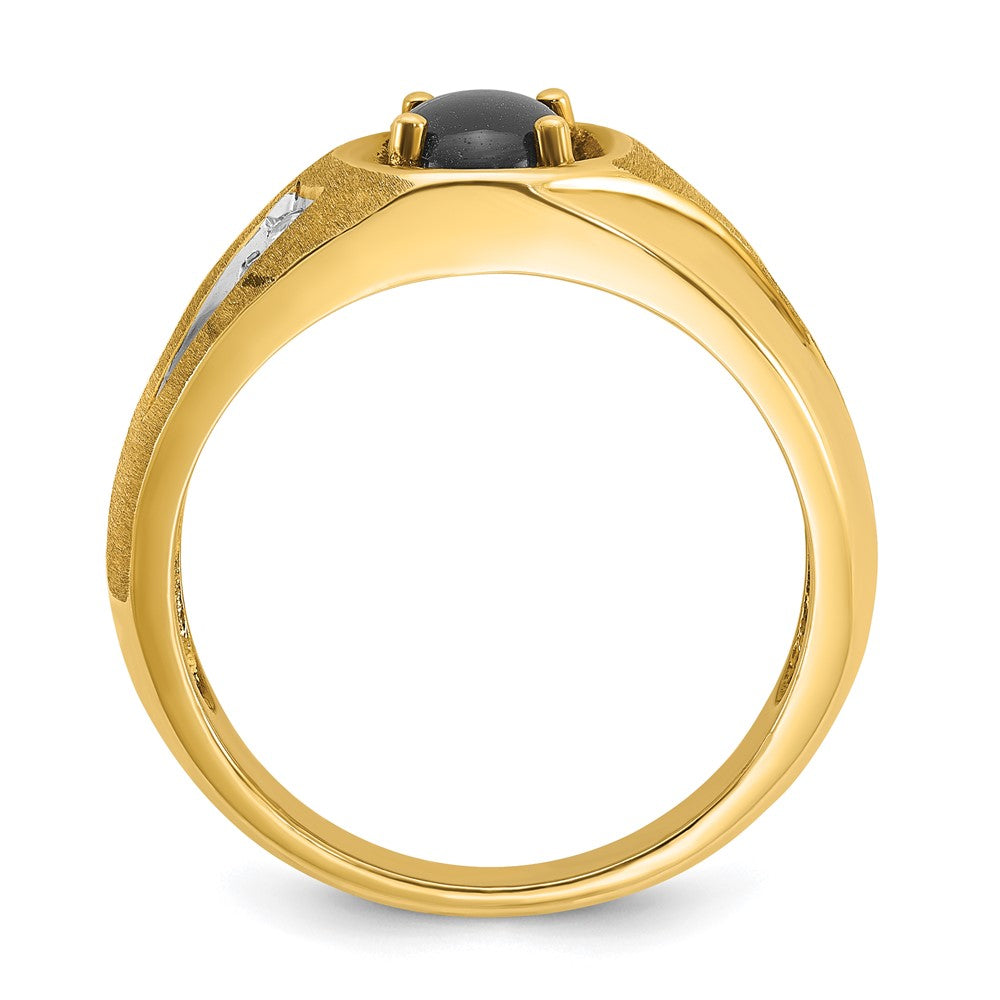 14k IBGoodman Men's Satin Black Star Sapphire and Diamond Complete Ring