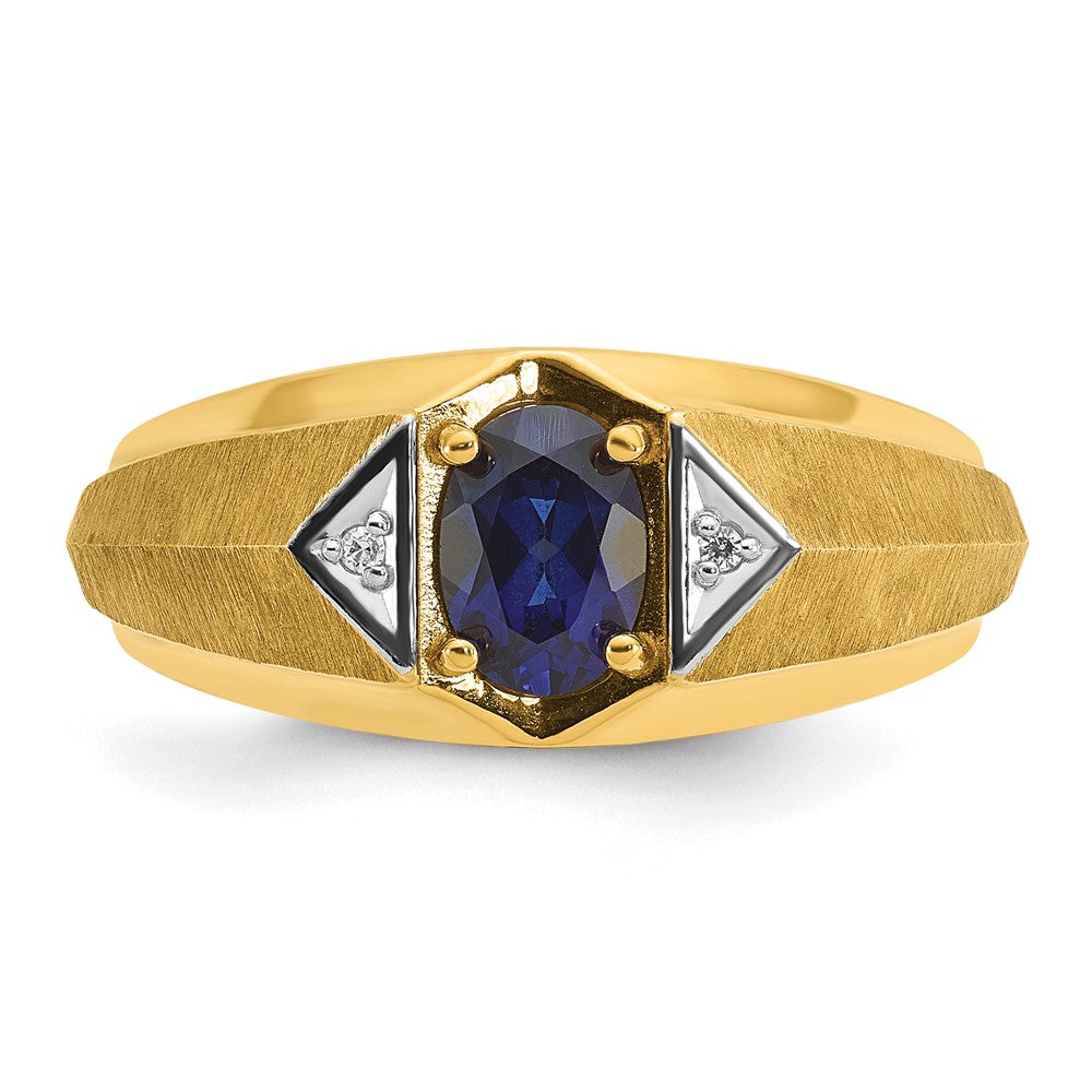 14k IBGoodman Men's Cr.Sapphire and Diamond Satin Complete Ring