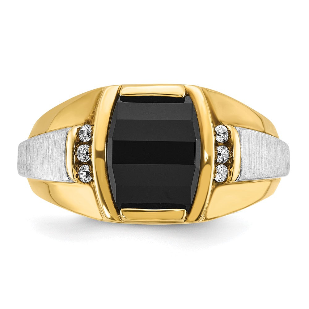 14k Two-tone IBGoodman Men's Satin Onyx and Diamond Complete Ring