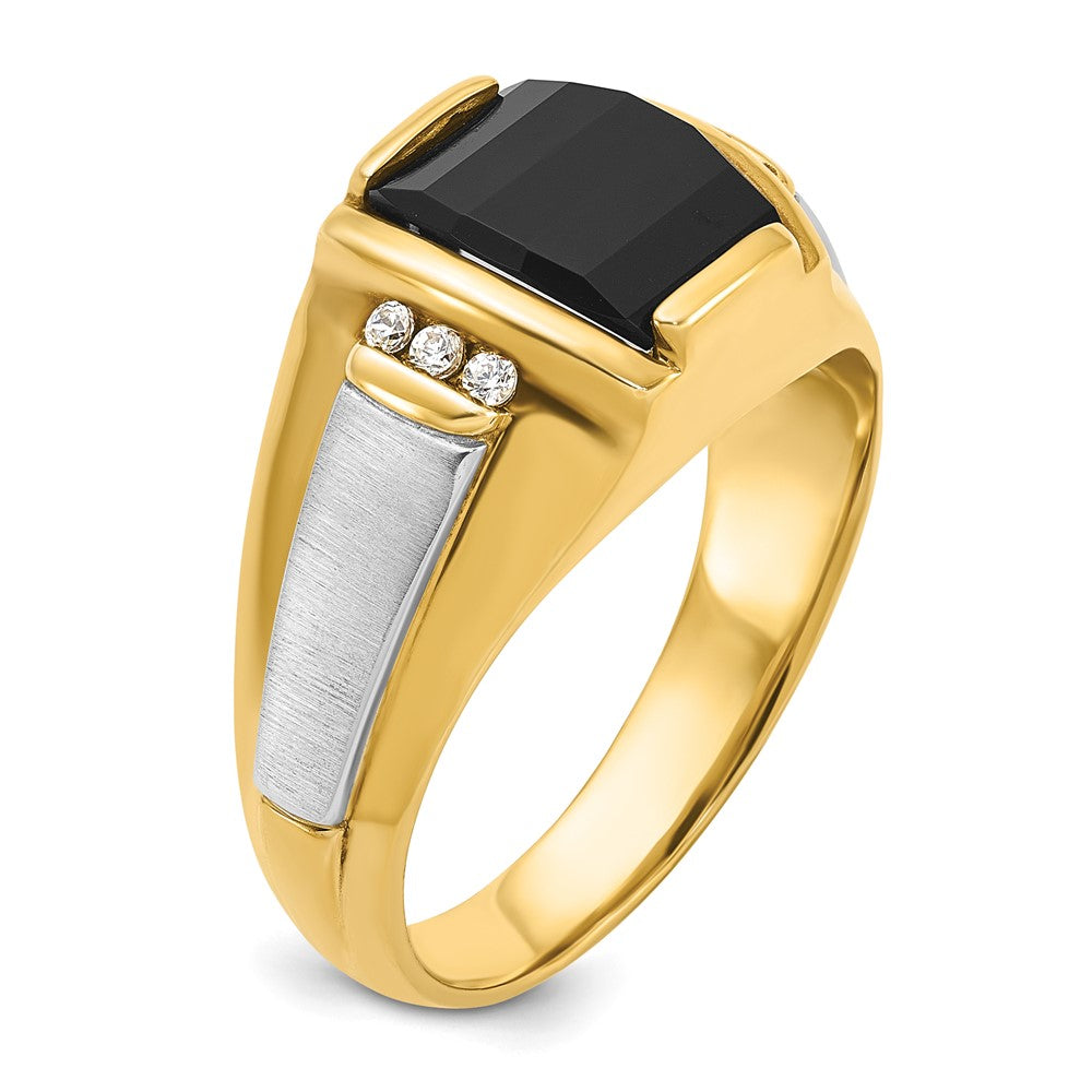 14k Two-tone IBGoodman Men's Satin Onyx and Diamond Complete Ring