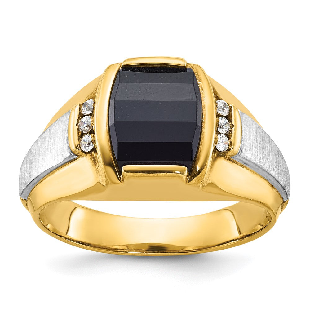 14k Two-tone IBGoodman Men's Satin Onyx and Diamond Complete Ring