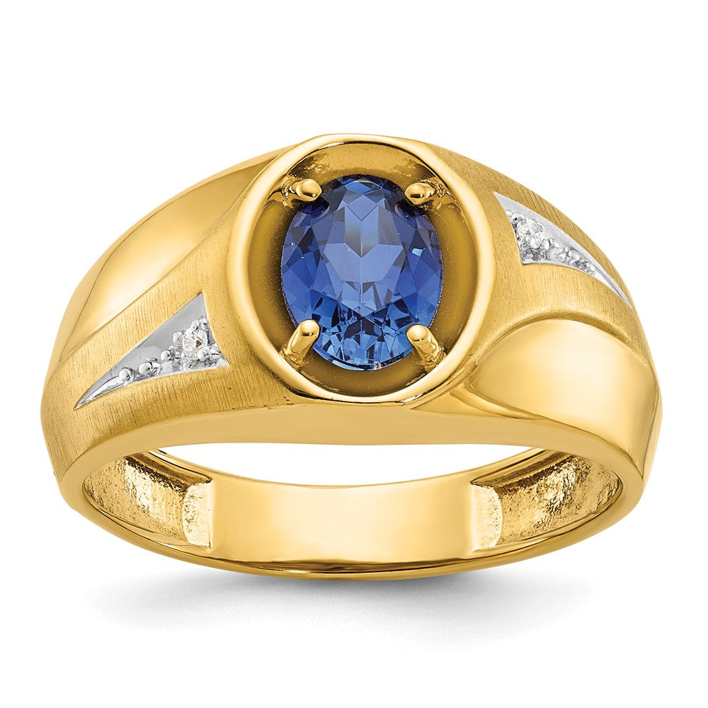 14k IBGoodman Men's Cr.Sapphire and Diamond Satin Complete Ring