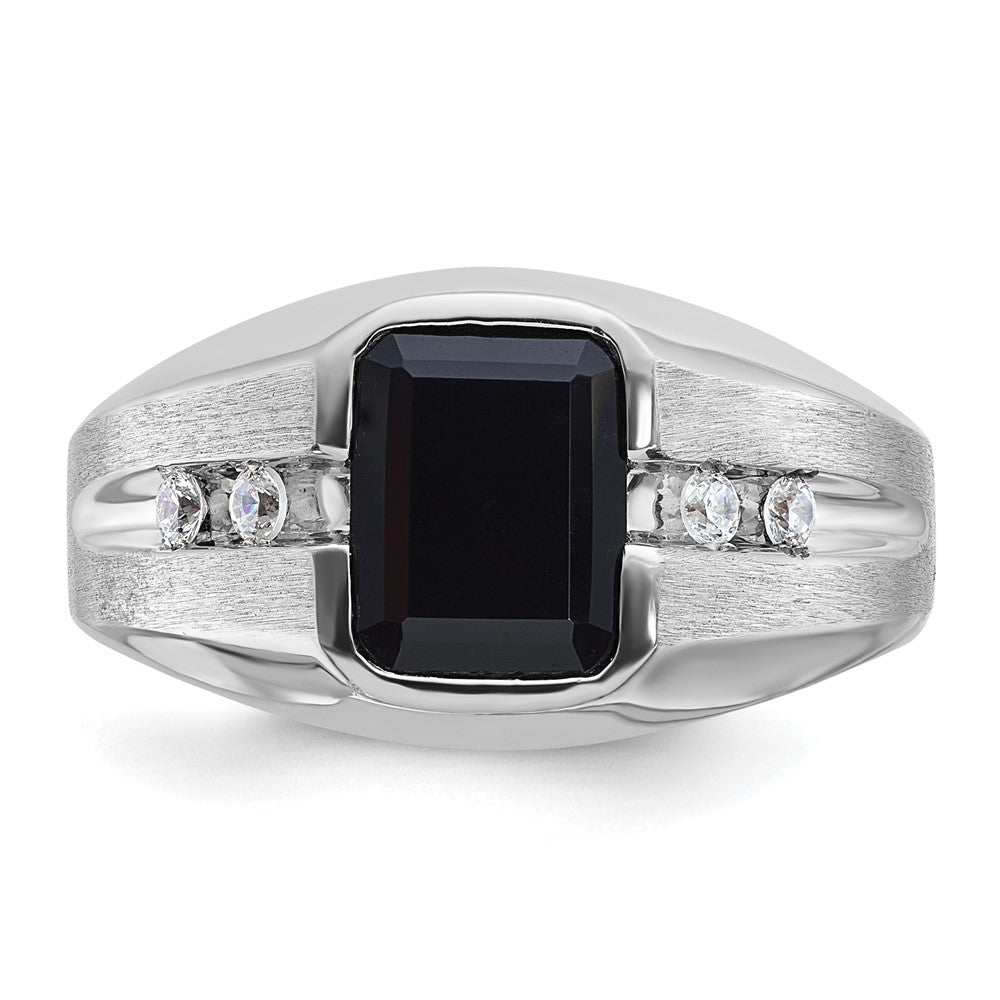 14k White Gold IBGoodman Men's Polished & Satin Onyx & Diamond Ring