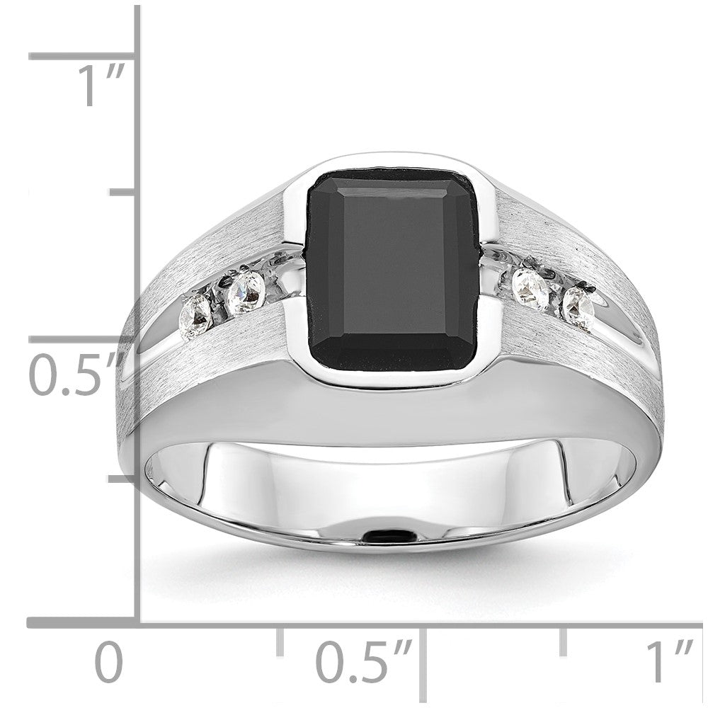 14k White Gold IBGoodman Men's Polished & Satin Onyx & Diamond Ring