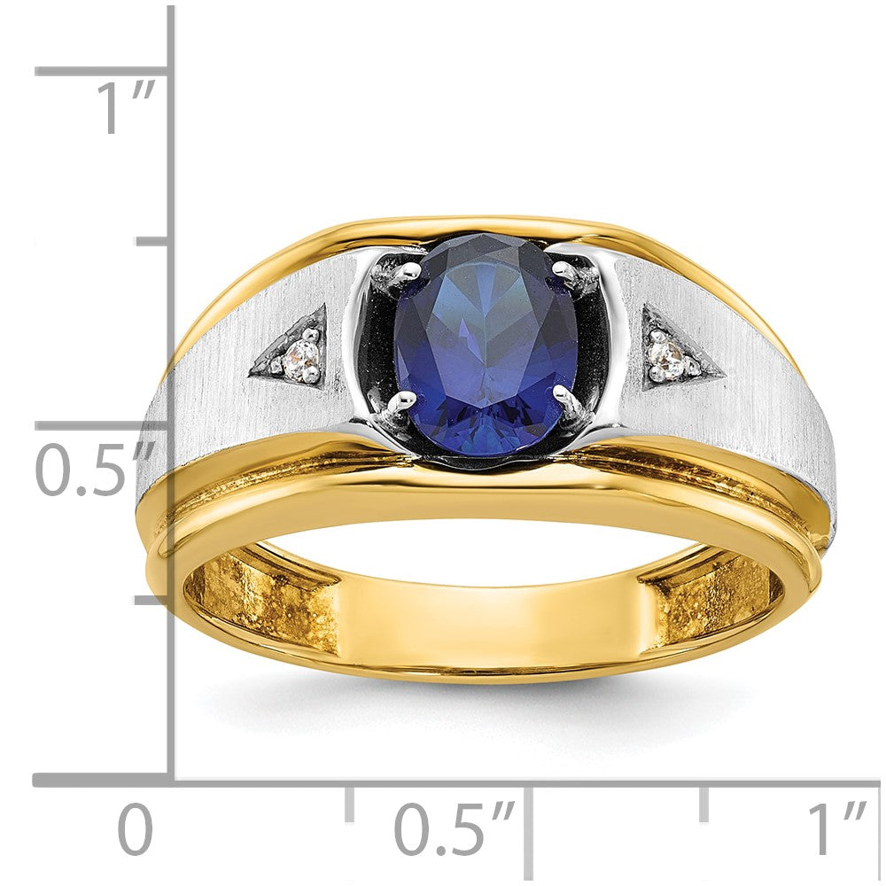 10ktt IBGoodman Men's Satin Lab Created Sapphire & A Diamond Ring