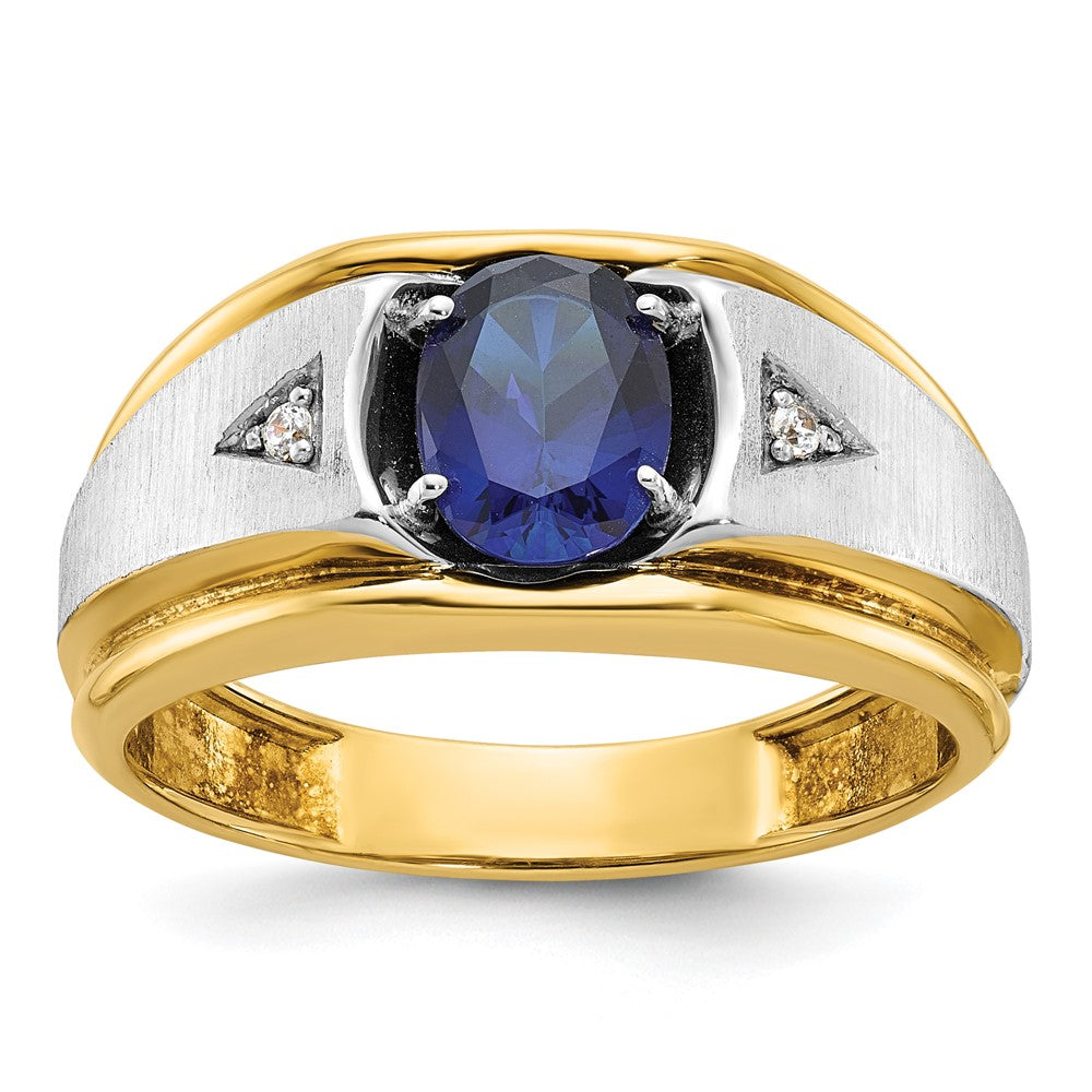 10ktt IBGoodman Men's Satin Lab Created Sapphire & A Diamond Ring