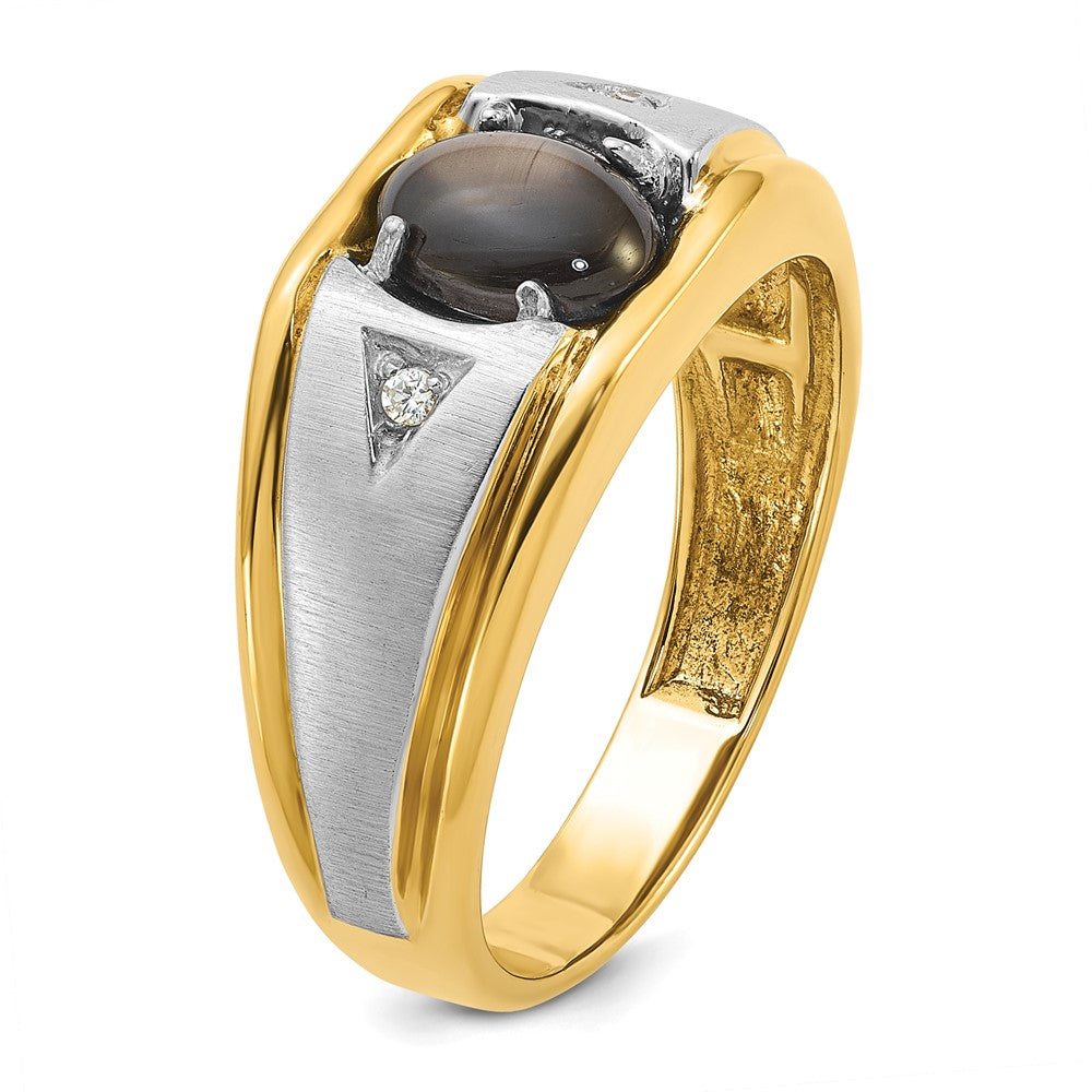 14ktt IBGoodman Men's Satin Black Star Sapphire & AA Diamond Ring