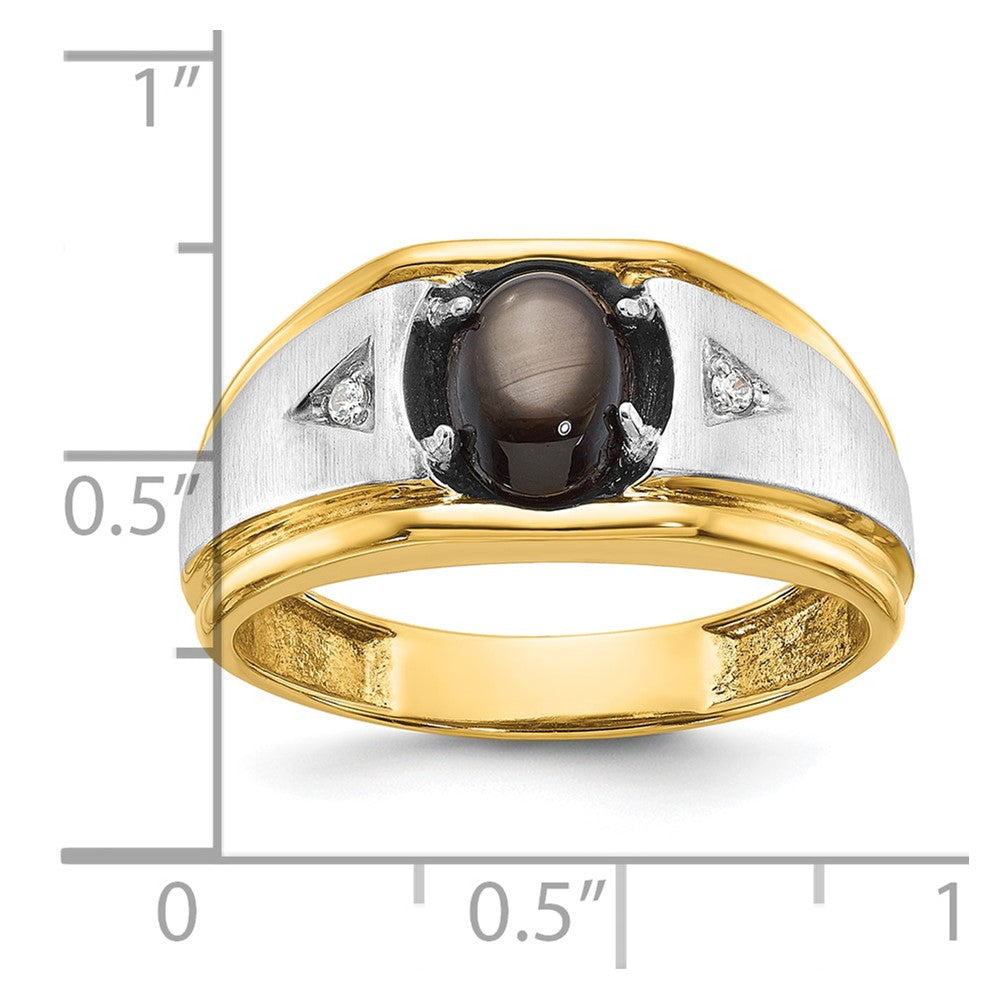 14ktt IBGoodman Men's Satin Black Star Sapphire & AA Diamond Ring