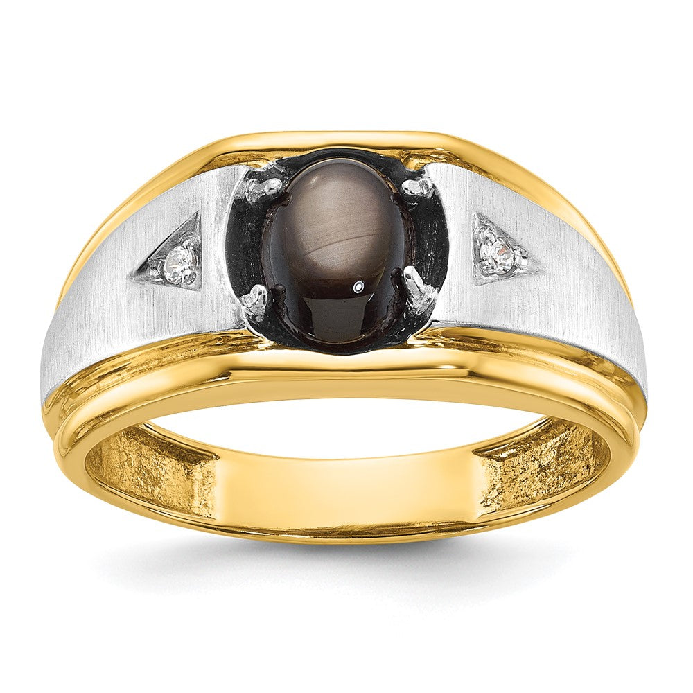 14ktt IBGoodman Men's Satin Black Star Sapphire & AA Diamond Ring