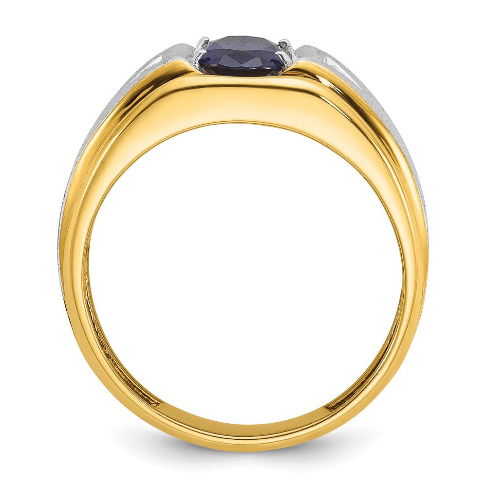 14ktt IBGoodman Men's Satin Lab Created Sapphire & AA Diamond Ring