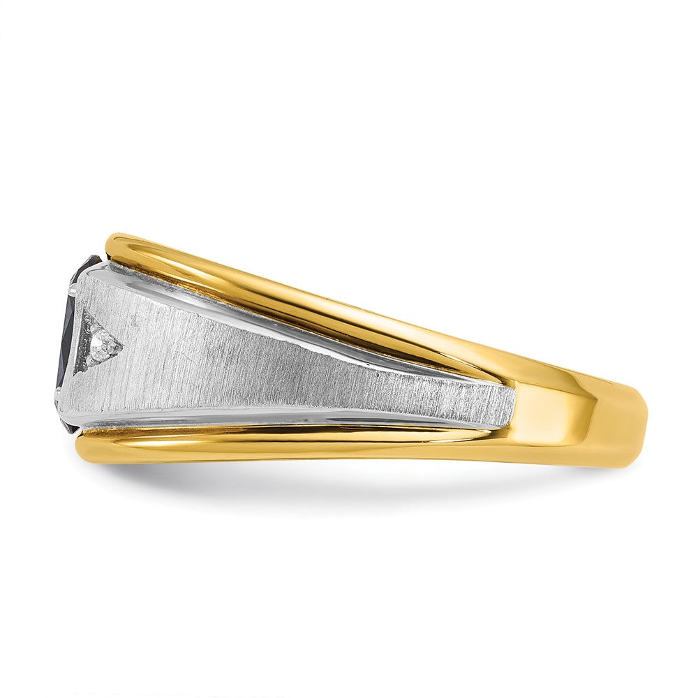 14ktt IBGoodman Men's Satin Lab Created Sapphire & AA Diamond Ring