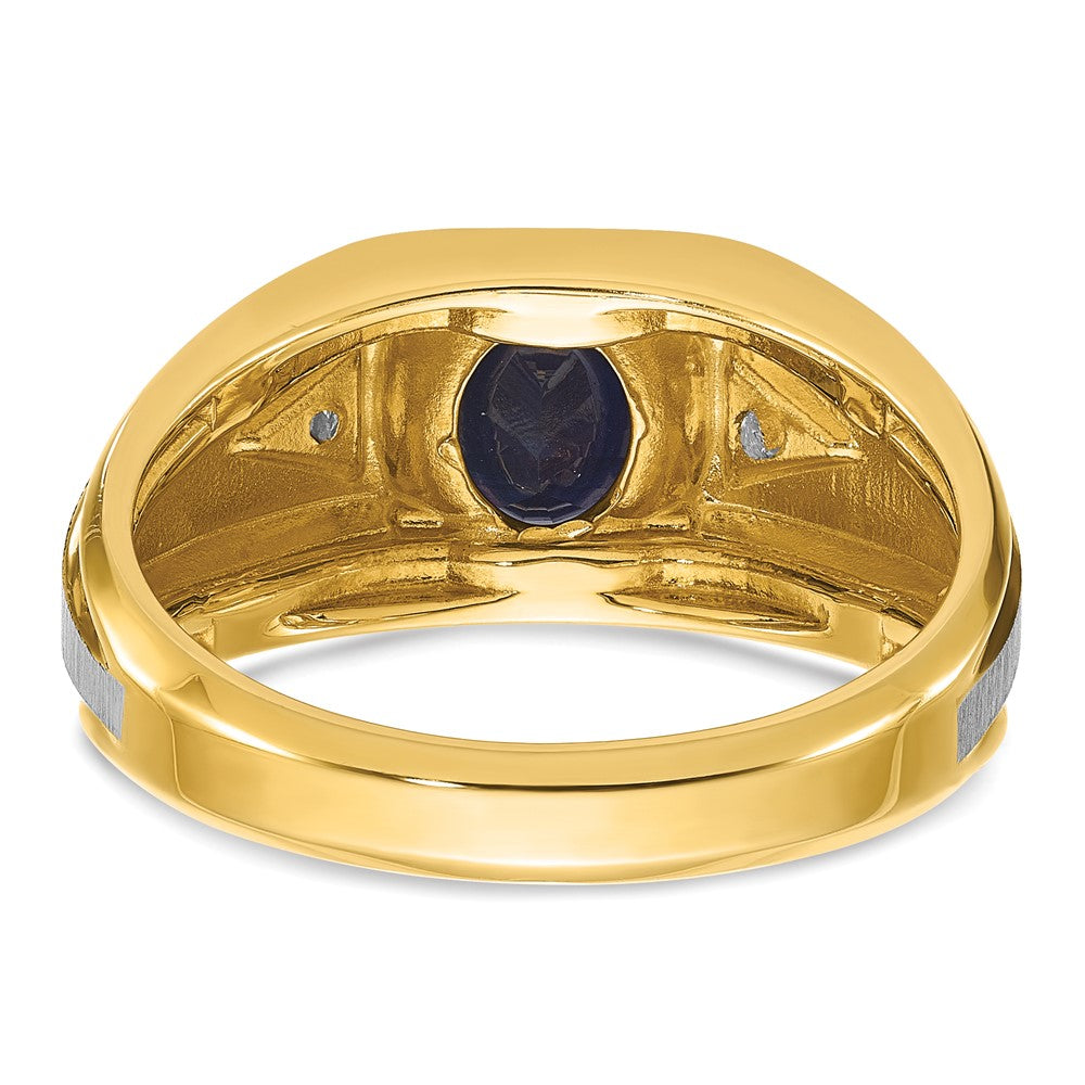 14ktt IBGoodman Men's Satin Lab Created Sapphire & AA Diamond Ring
