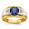 14ktt IBGoodman Men's Satin Lab Created Sapphire & AA Diamond Ring
