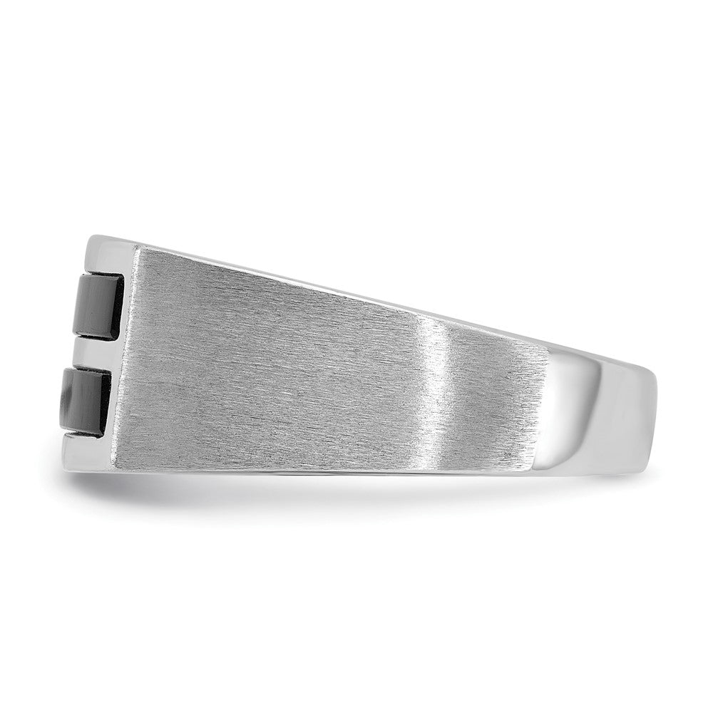 14k White Gold IBGoodman Men's Polished and Satin 2-Row Onyx Ring