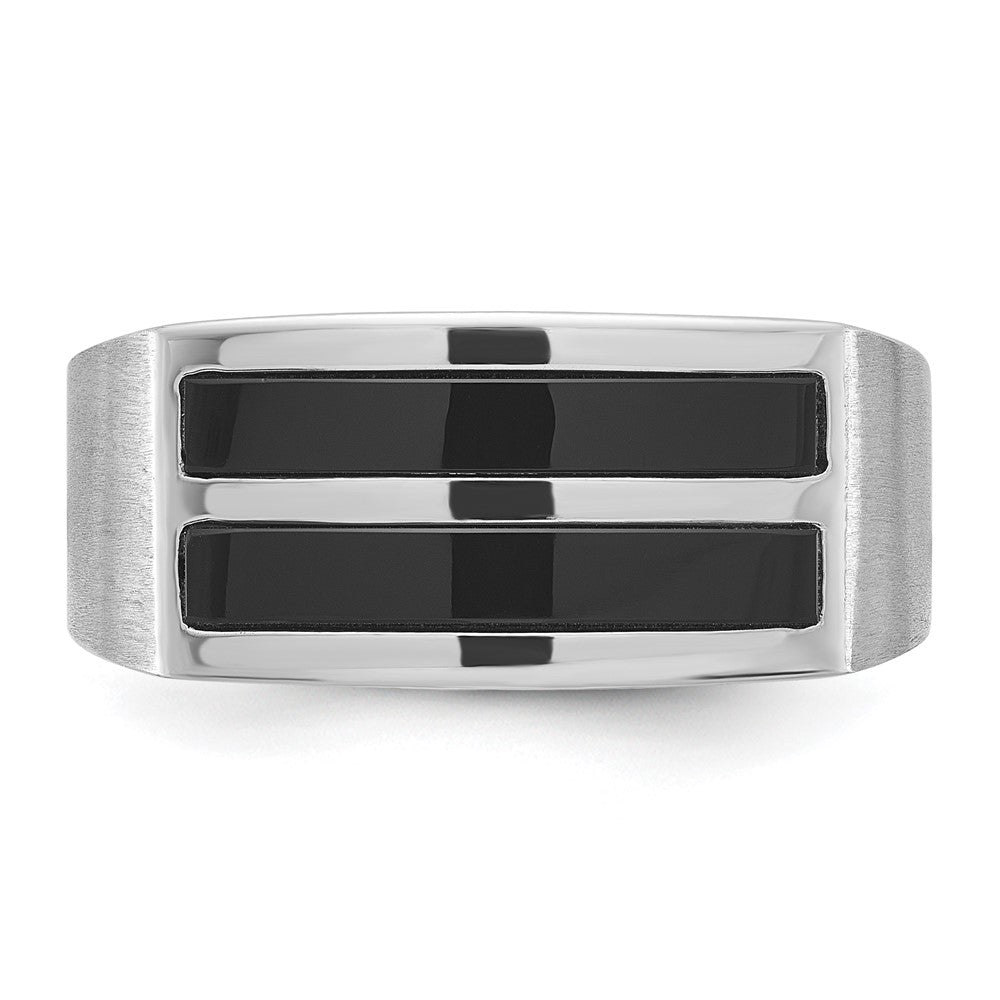 14k White Gold IBGoodman Men's Polished and Satin 2-Row Onyx Ring