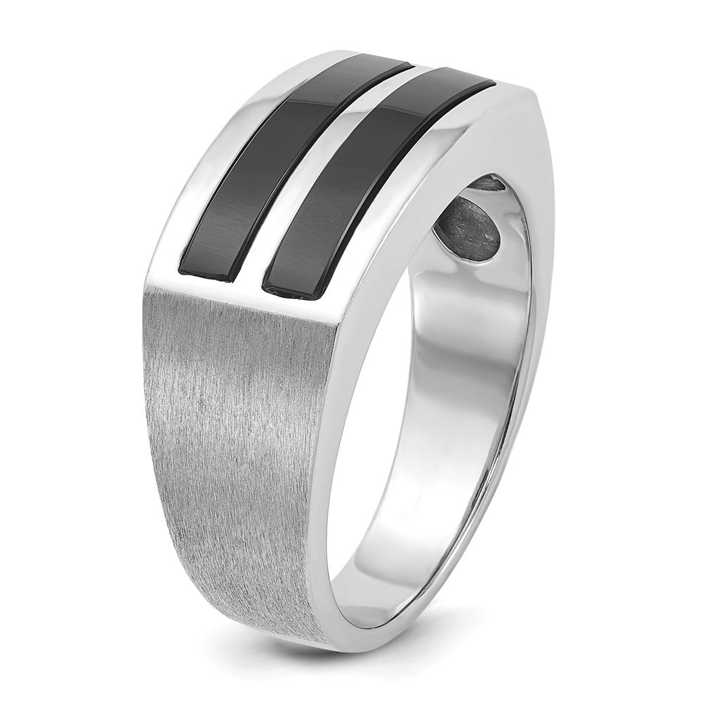 14k White Gold IBGoodman Men's Polished and Satin 2-Row Onyx Ring
