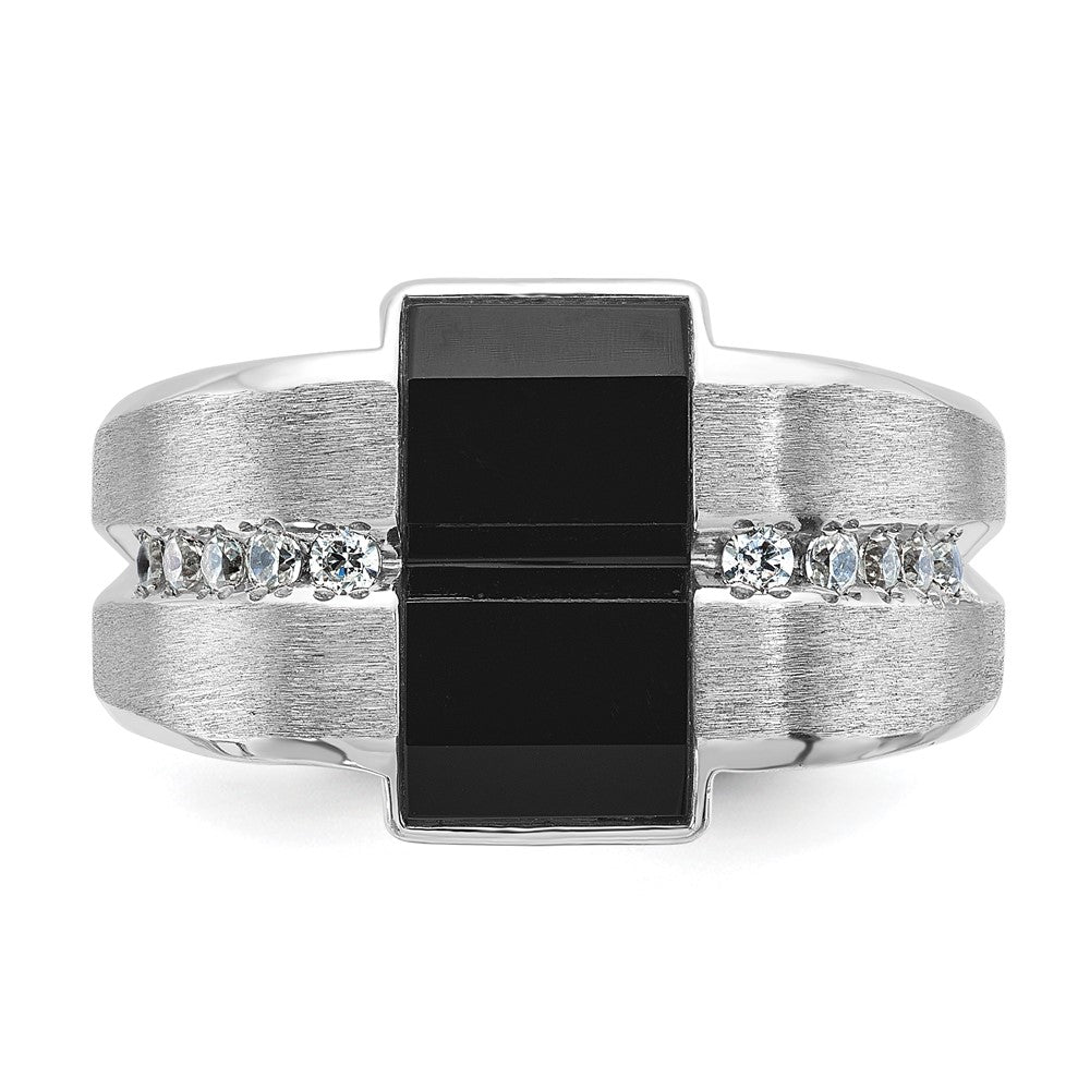 14k White Gold IBGoodman Men's Satin Onyx and Diamond Complete Ring