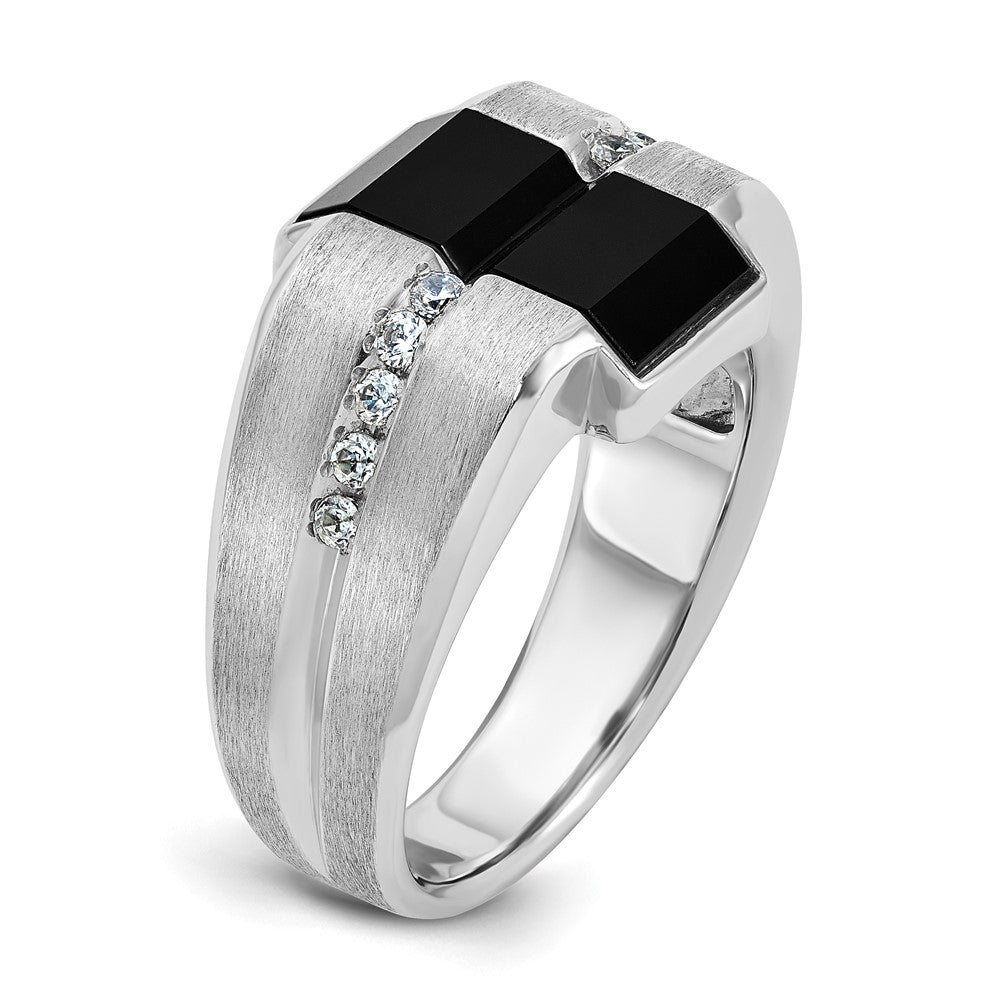 14k White Gold IBGoodman Men's Satin Onyx and Diamond Complete Ring