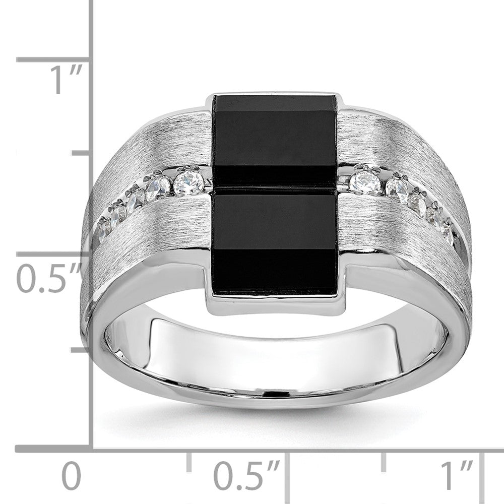 14k White Gold IBGoodman Men's Satin Onyx and Diamond Complete Ring