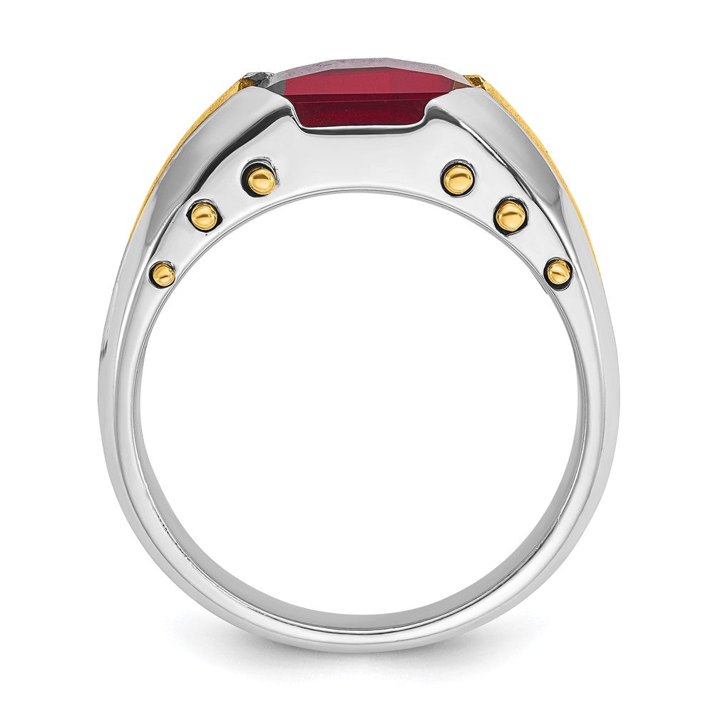 14k Two-tone IBGoodman Men's Created Garnet Complete Ring