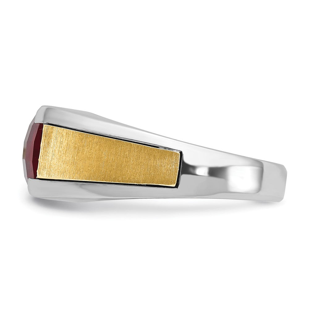 14ktt IBGoodman Men's Polished & Satin Lab Cr. Garnet & Dia Ring