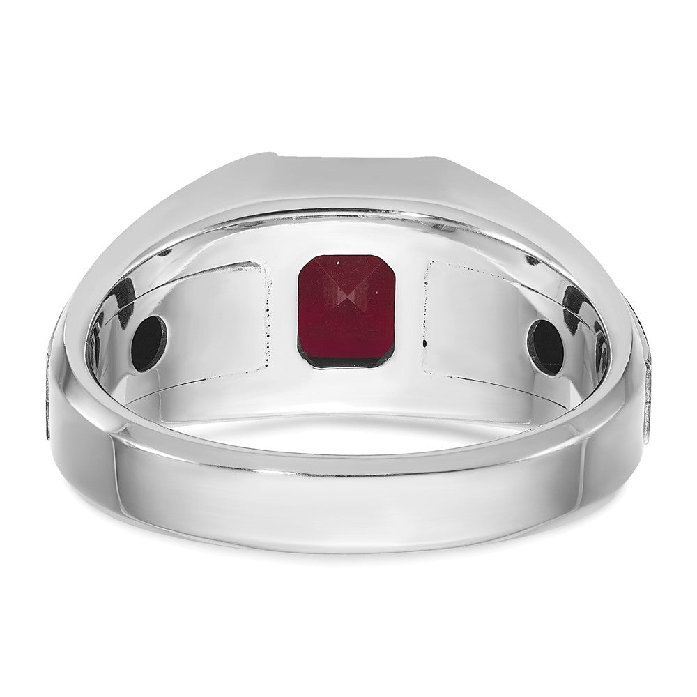 14ktt IBGoodman Men's Polished & Satin Lab Cr. Garnet & Dia Ring