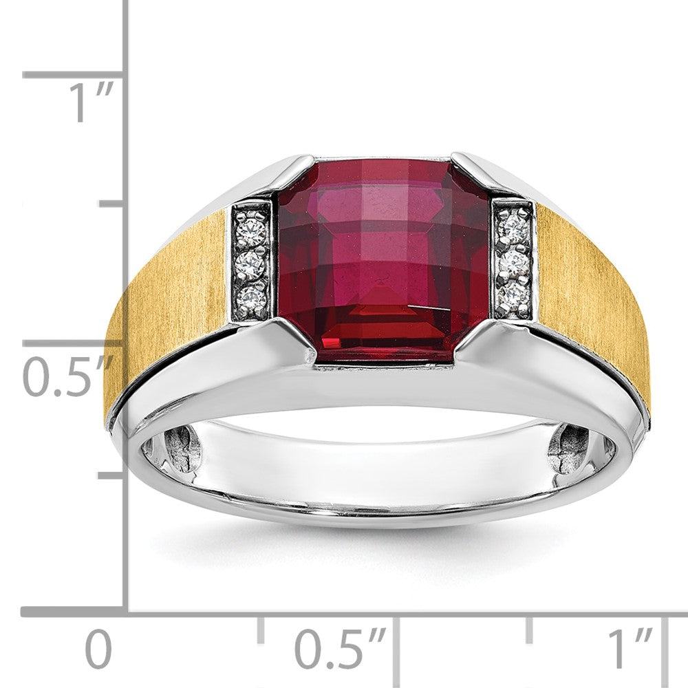 14ktt IBGoodman Men's Polished & Satin Lab Cr. Garnet & Dia Ring