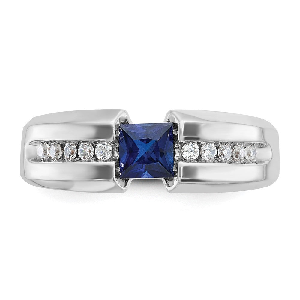 14kw IBGoodman Men's Polished Lab Created Sapphire & Diamond Ring