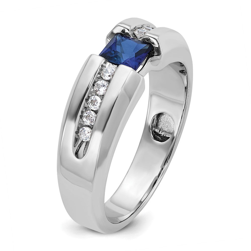 14kw IBGoodman Men's Polished Lab Created Sapphire & Diamond Ring