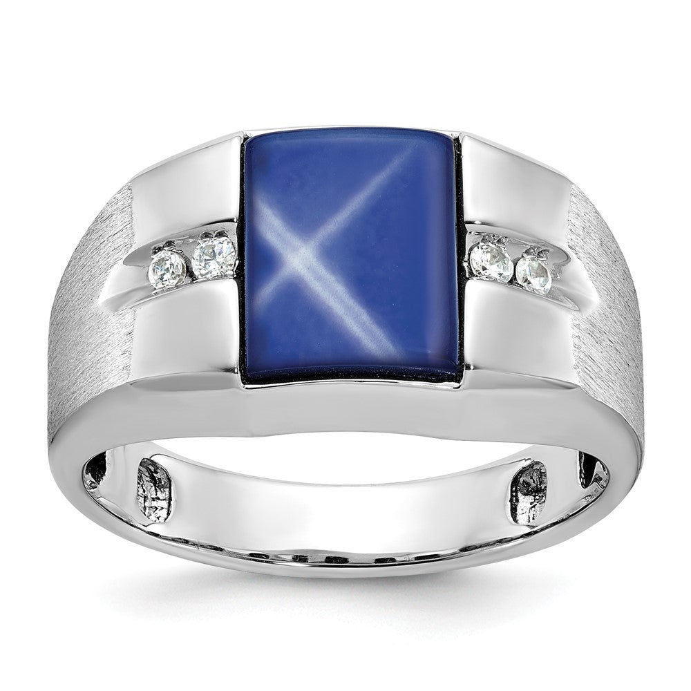 14k White Gold IBGoodman Satin Cr.Blue Star Sapphire/Diamond Ring
