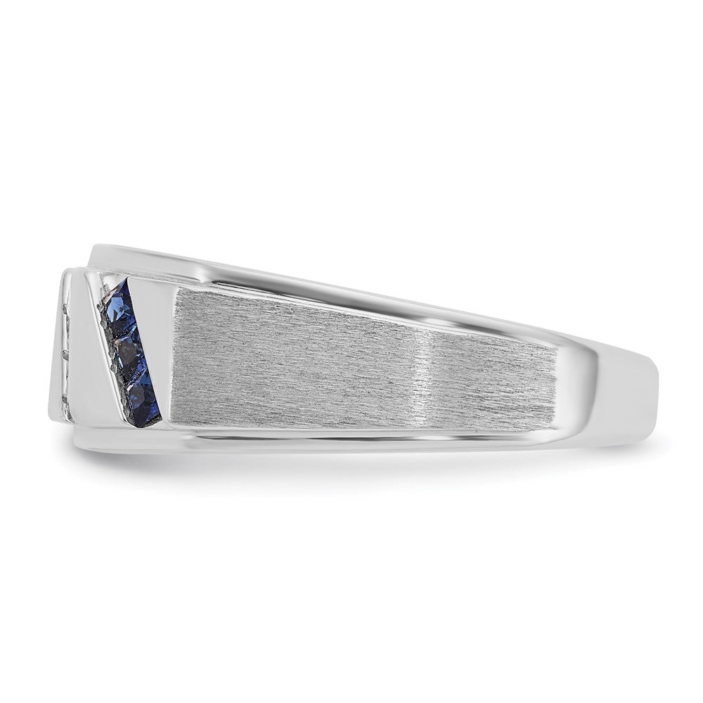 14k White Gold IBGoodman Men's Satin Cr. Sapphire Diamond Complete Ring