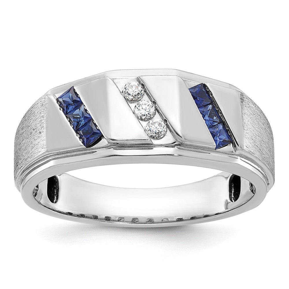 14k White Gold IBGoodman Men's Satin Cr. Sapphire Diamond Ring Mounting