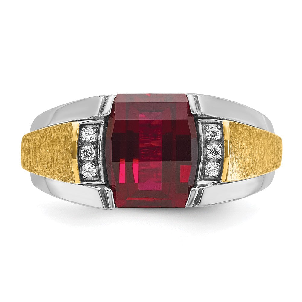 14k Two-tone IBGoodman Men's Satin Cr.Ruby/Diamond Complete Ring