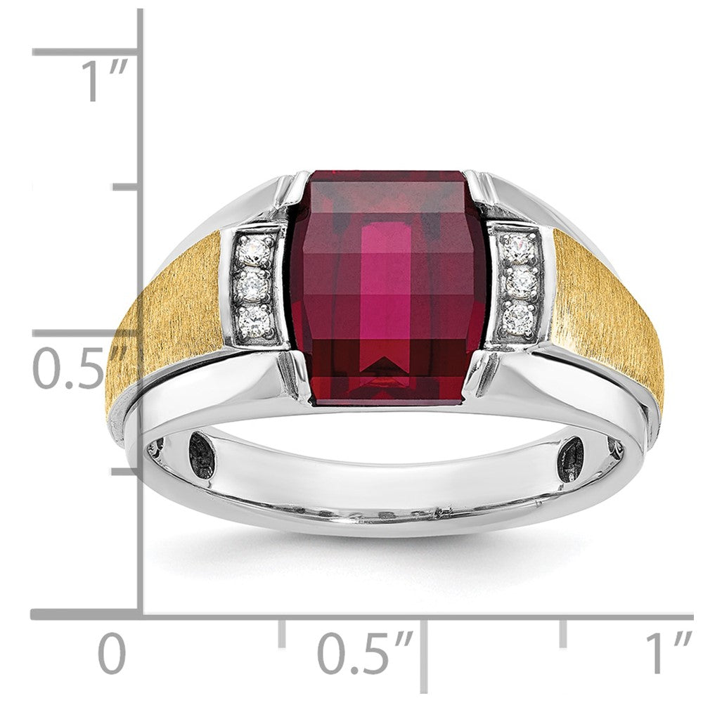 14k Two-tone IBGoodman Men's Satin Cr.Ruby/Diamond Complete Ring