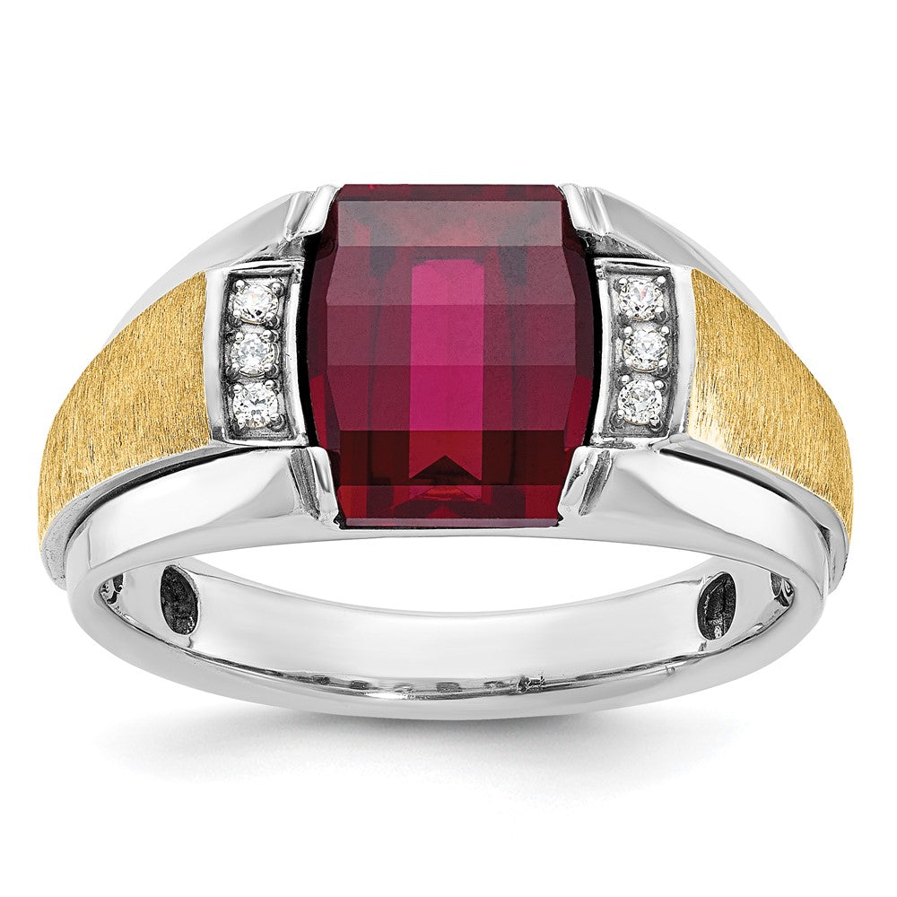 14k Two-tone IBGoodman Men's Satin Cr.Ruby/Diamond Complete Ring