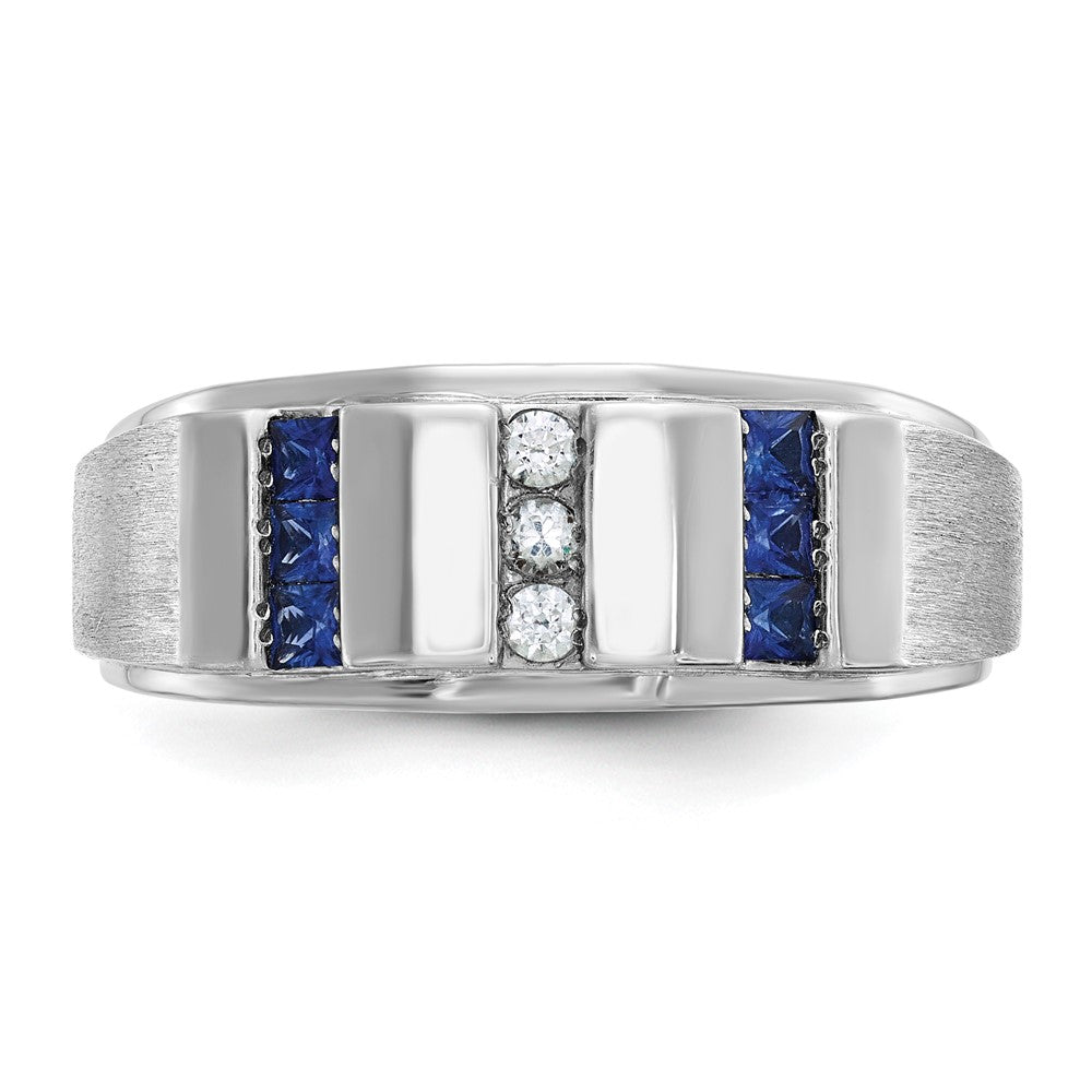 14kw IBGoodman Men's Polished/Satin 3-Row Cr. Sapphire Diamond Ring