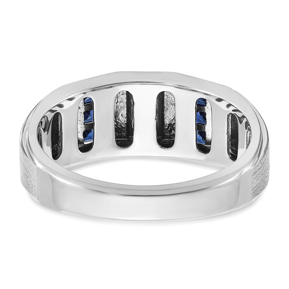 14kw IBGoodman Men's Polished/Satin 3-Row Cr. Sapphire Diamond Ring