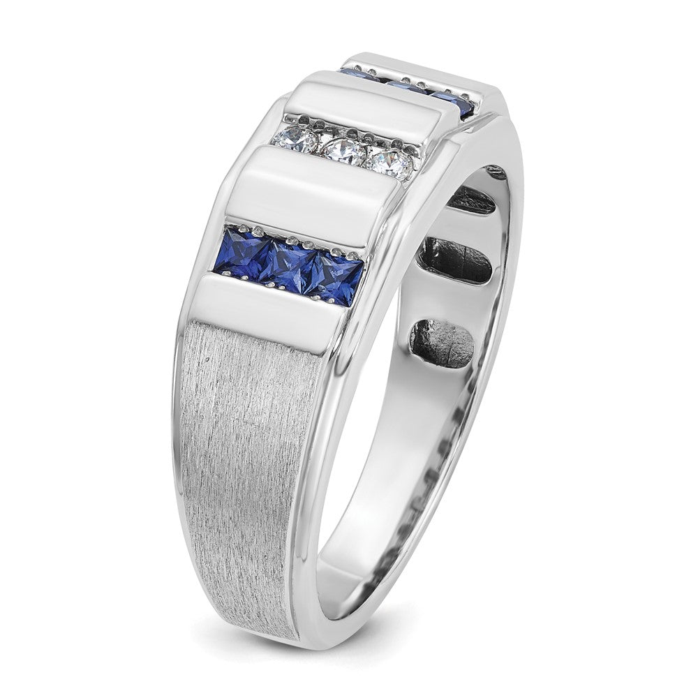 14kw IBGoodman Men's Polished/Satin 3-Row Cr. Sapphire Diamond Ring