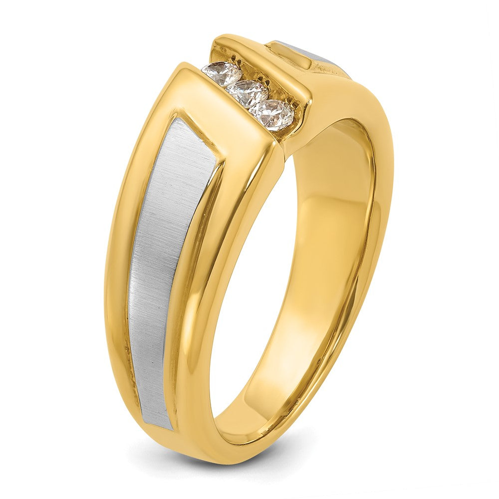 10k Two-tone IBGoodman Men's Polished and Satin 3-Stone Diamond Ring