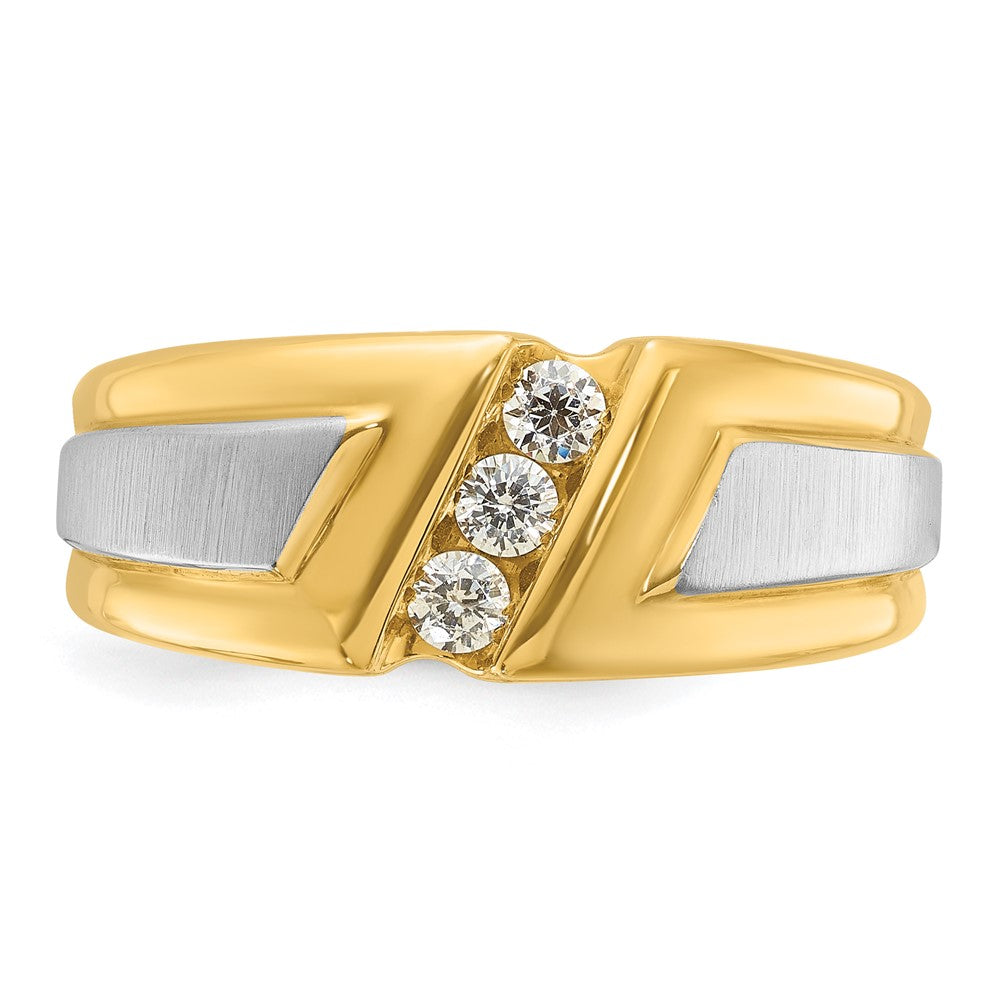 14k Two-tone IBGoodman Men's Polished and Satin 3-Stone Diamond Ring