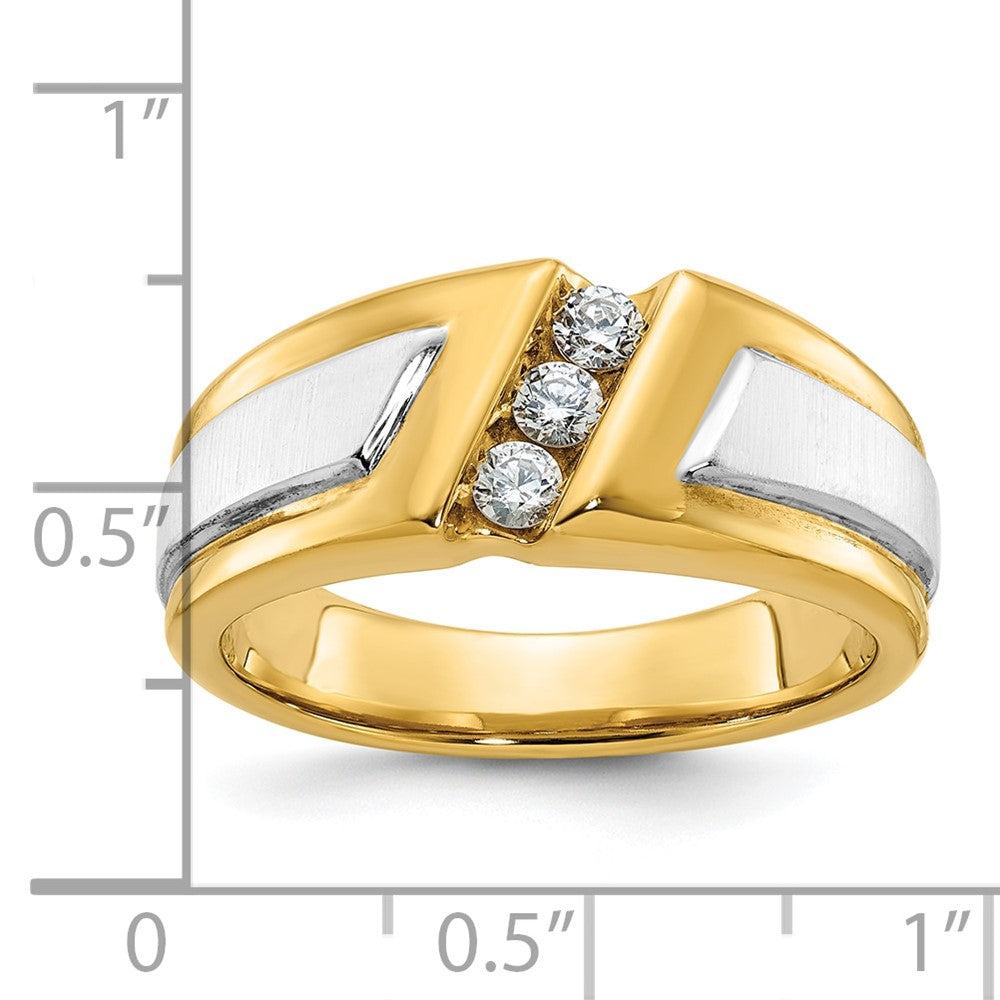 14k Two-tone IBGoodman Men's Polished and Satin 3-Stone Diamond Ring