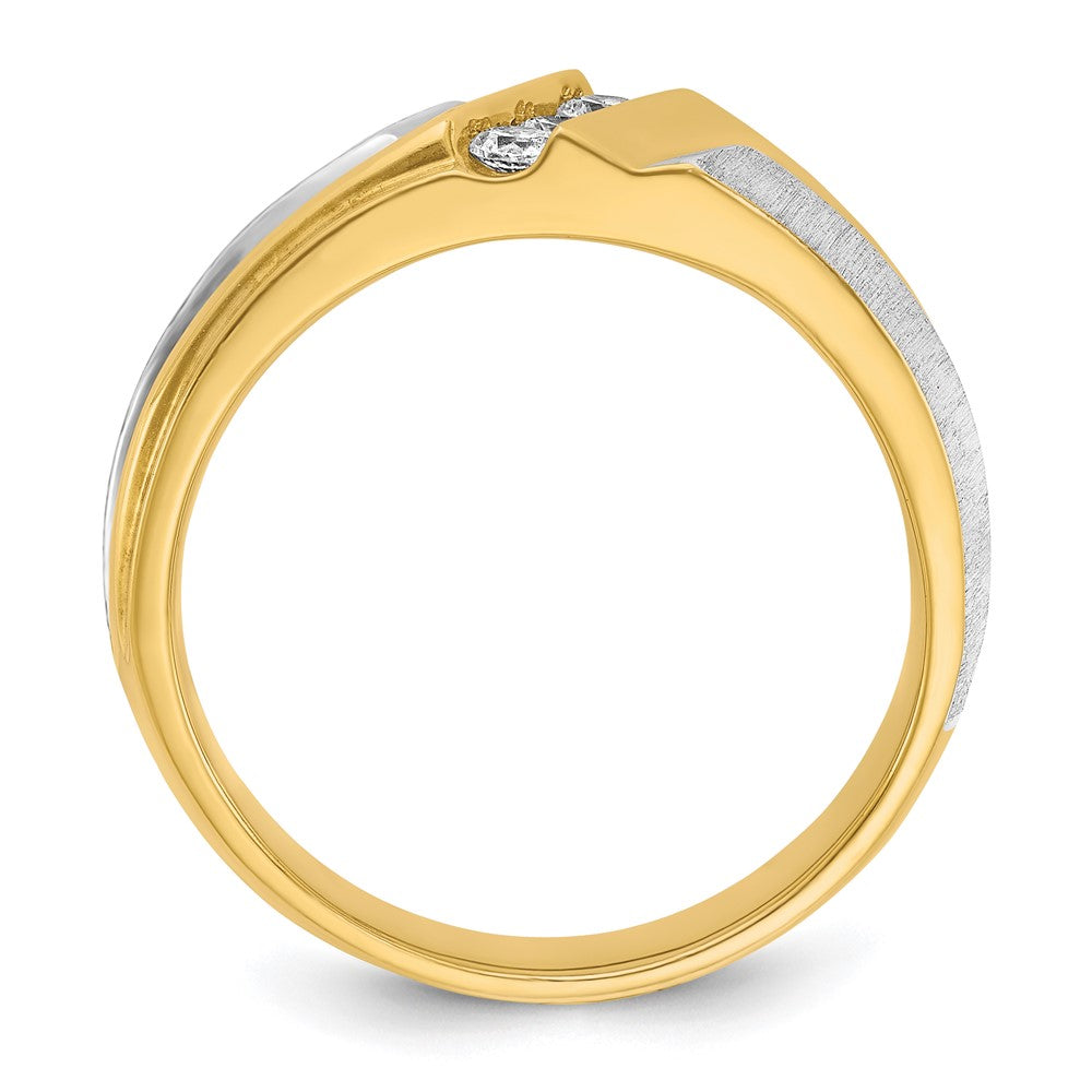 14ktt IBGoodman Men's Polished Satin & Grooved 3-Stone Diamond Ring