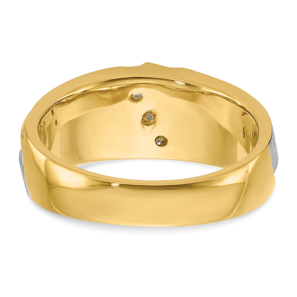 14ktt IBGoodman Men's Polished Satin & Grooved 3-Stone Ring Mounting
